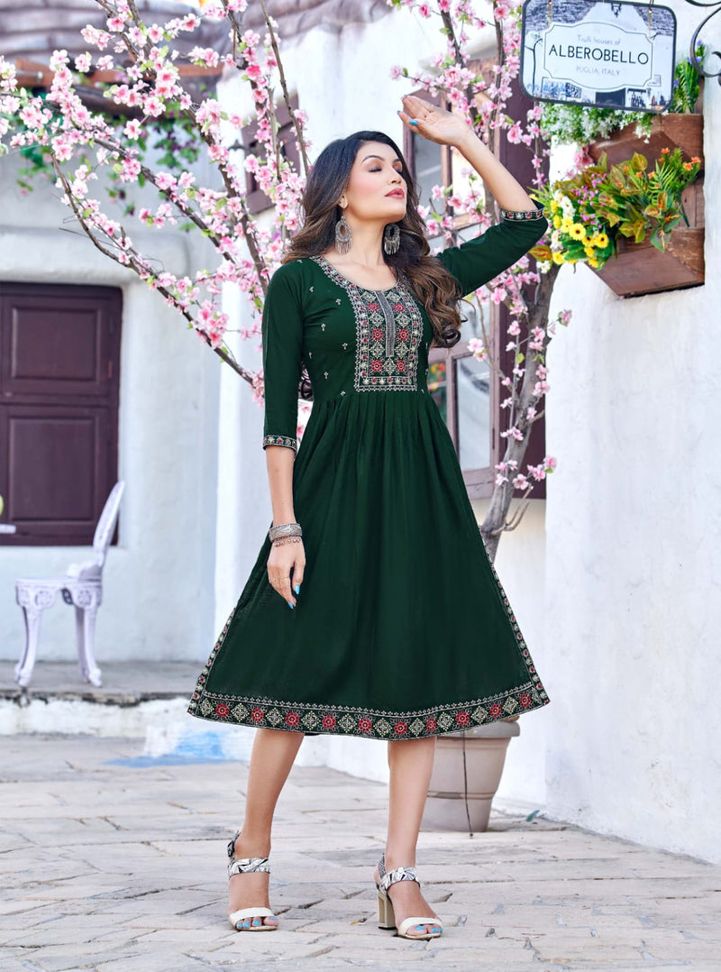 Tips & Tops Nyra Rayon With Heavy Beautiful Work Stylish Designer Party Wear Fancy Kurti