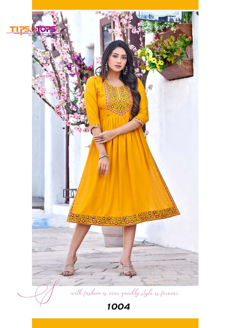 Tips & Tops Nyra Rayon With Heavy Beautiful Work Stylish Designer Party Wear Fancy Kurti