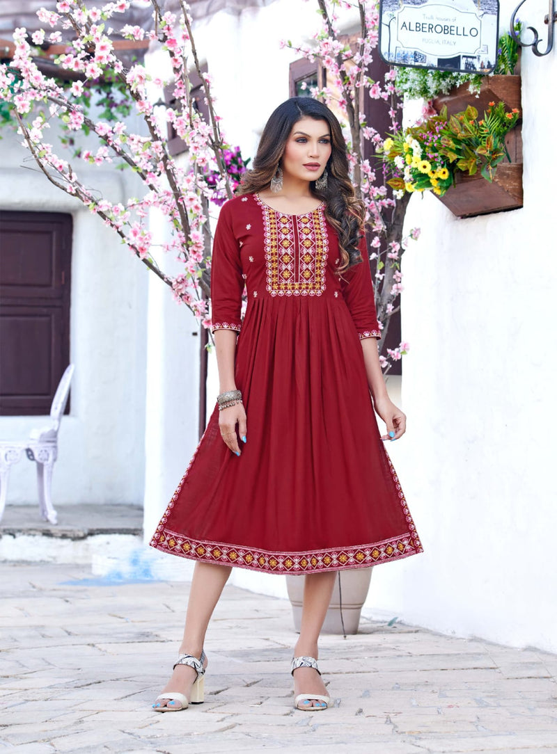 Tips & Tops Nyra Rayon With Heavy Beautiful Work Stylish Designer Party Wear Fancy Kurti