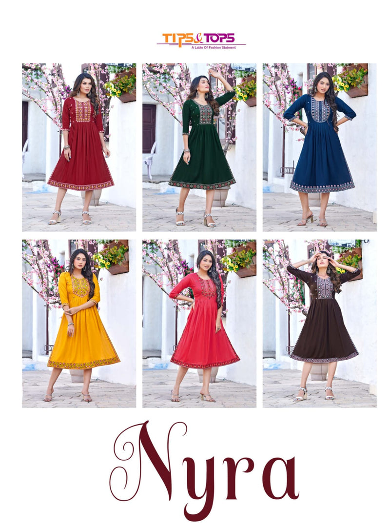 Tips & Tops Nyra Rayon With Heavy Beautiful Work Stylish Designer Party Wear Fancy Kurti