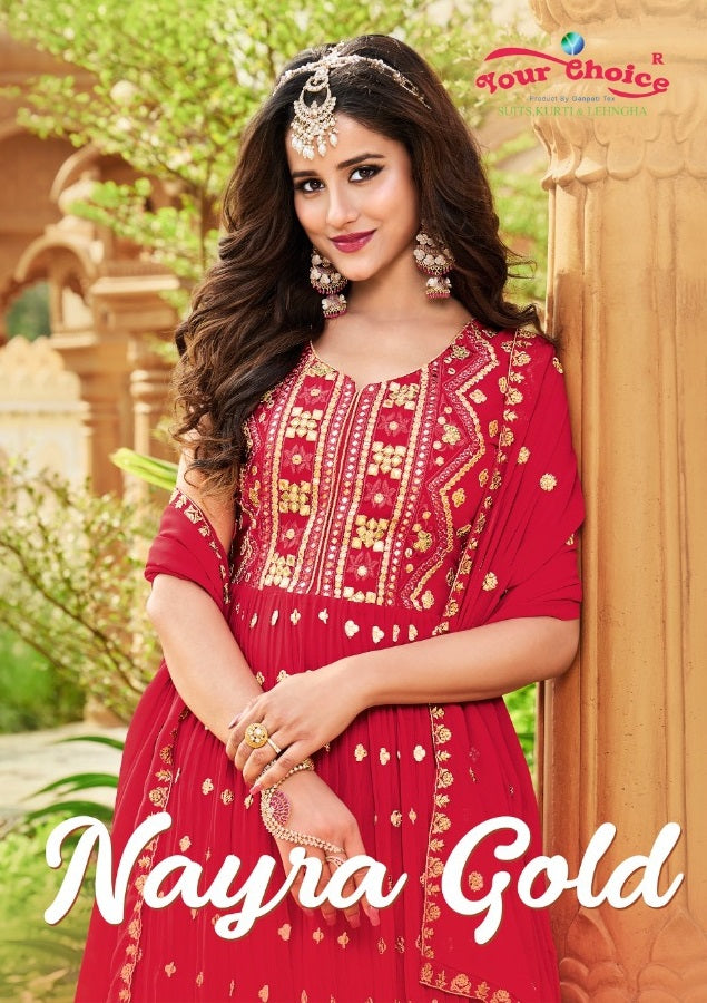 Your Choice Nyraa Gold Georgette With Beautiful Work Stylish Designer Wedding Look Fancy Salwar Kameez