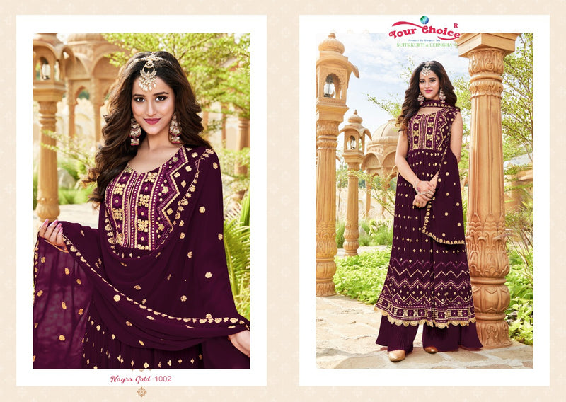 Your Choice Nyraa Gold Georgette With Beautiful Work Stylish Designer Wedding Look Fancy Salwar Kameez