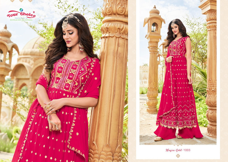 Your Choice Nyraa Gold Georgette With Beautiful Work Stylish Designer Wedding Look Fancy Salwar Kameez
