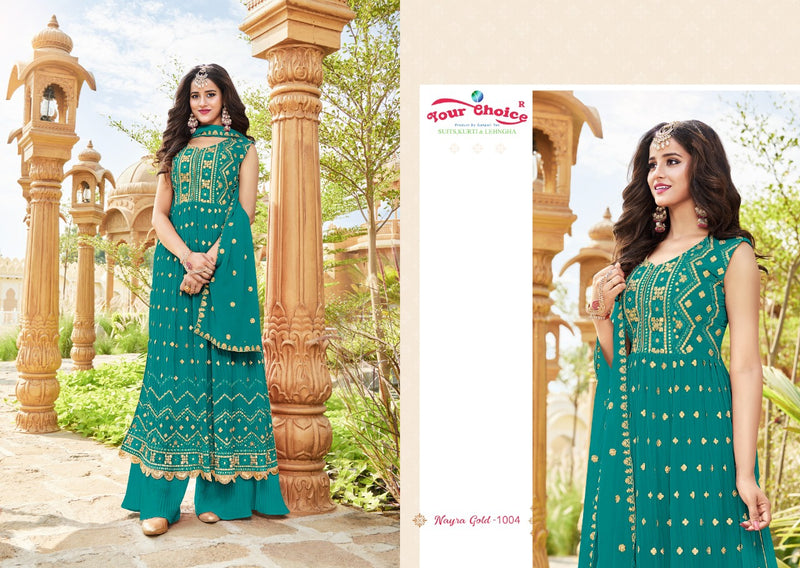 Your Choice Nyraa Gold Georgette With Beautiful Work Stylish Designer Wedding Look Fancy Salwar Kameez