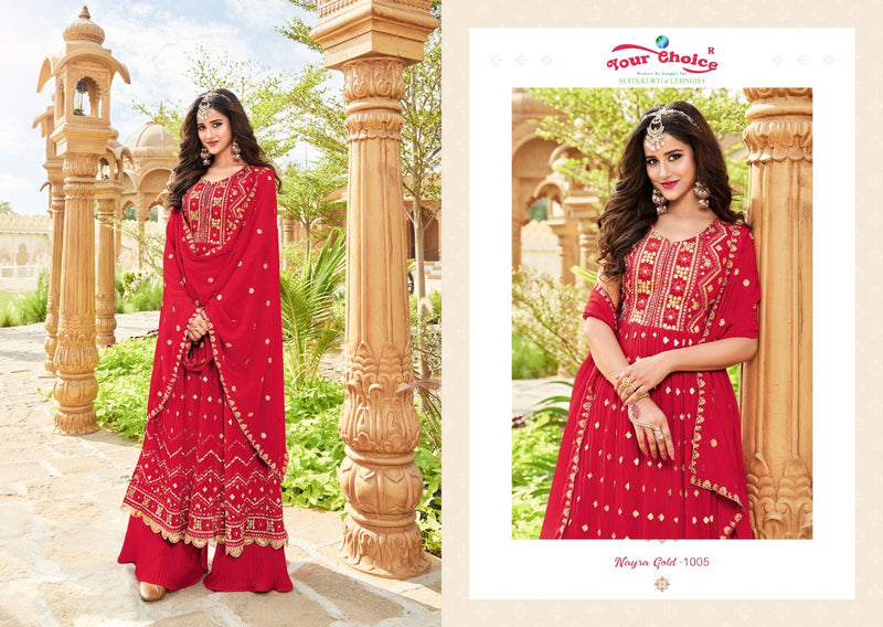 Your Choice Nyraa Gold Georgette With Beautiful Work Stylish Designer Wedding Look Fancy Salwar Kameez