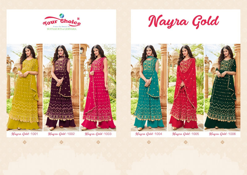 Your Choice Nyraa Gold Georgette With Beautiful Work Stylish Designer Wedding Look Fancy Salwar Kameez