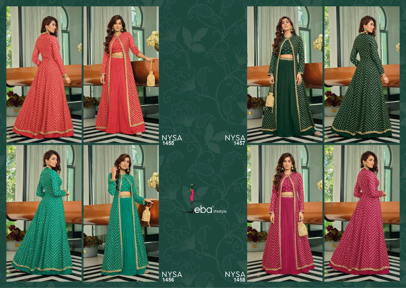 Eba Lifestyle Dno 1455 To 1458 Chinon With Heavy Embroidery Stylish Designer Party wear Kurti