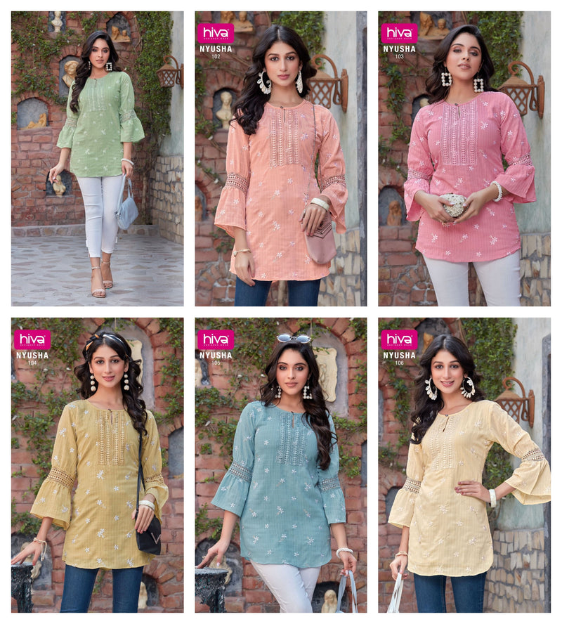 Hiva Designer Nyusha Georgette Fancy Stylish Western Wear Top Style Short Kurtis