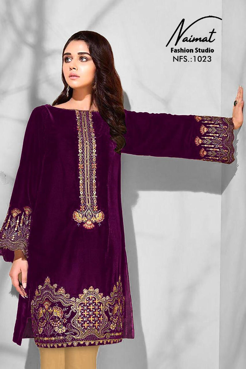 Naimat Fashion Studio Nfs 1023 Pure Velvet Designer Wear Pret Kurti