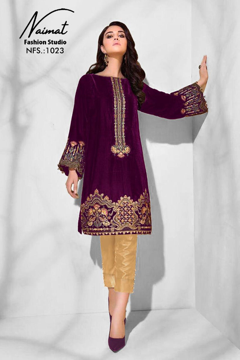 Naimat Fashion Studio Nfs 1023 Pure Velvet Designer Wear Pret Kurti