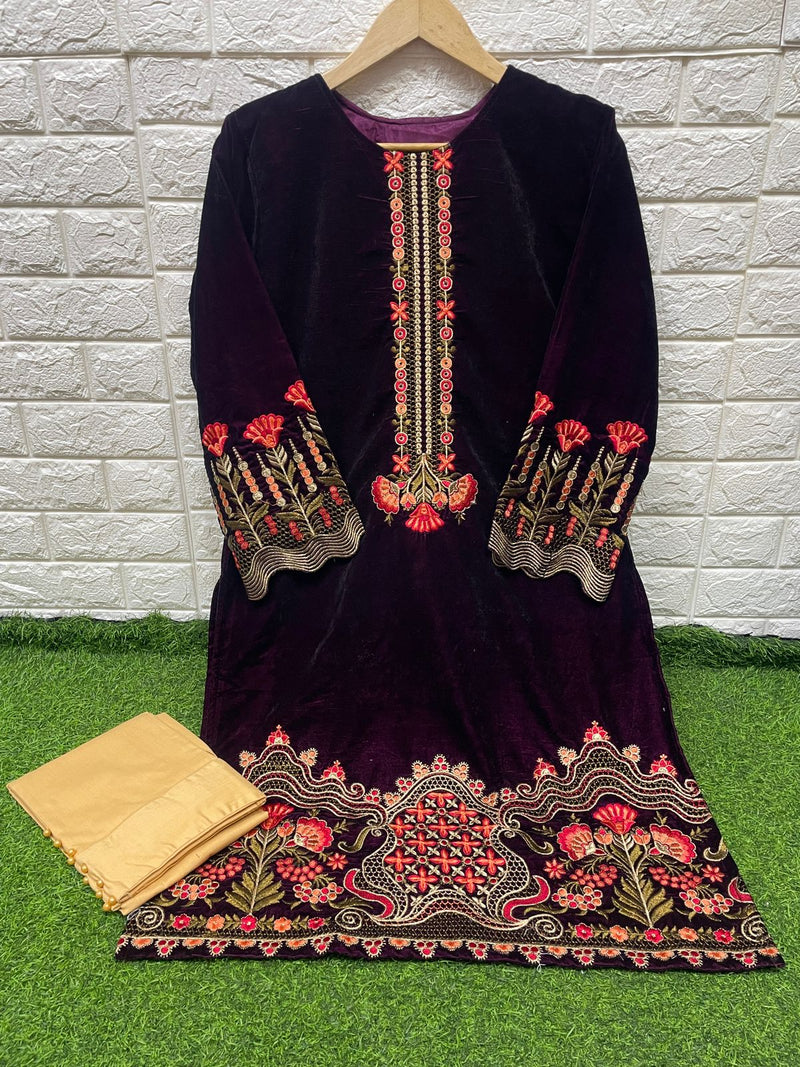 Naimat Fashion Studio Nfs 1023 Pure Velvet Stykish Designer Wear Pret Kurti