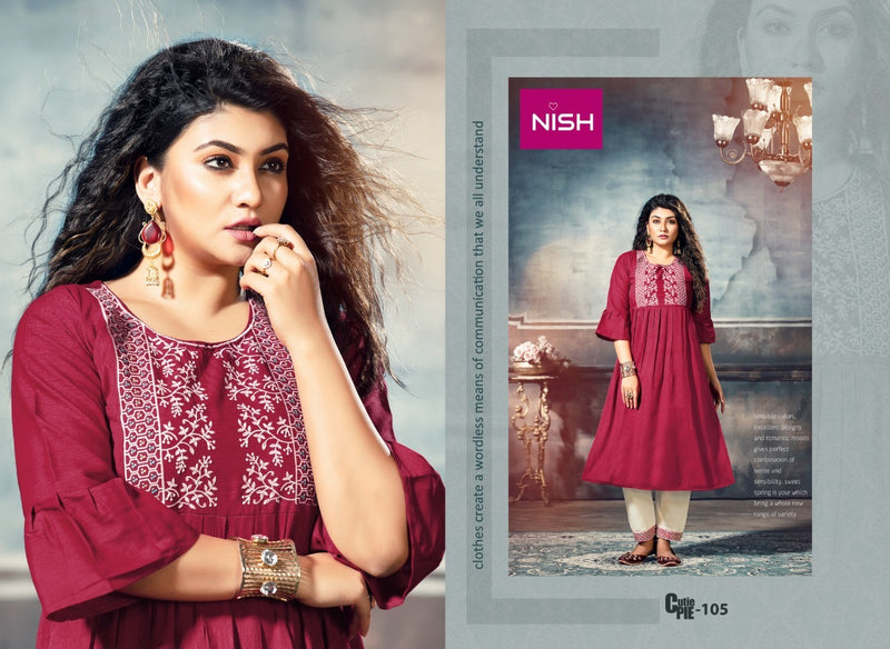 Nish Cutie Rayon Heavy Cotton Flex Pent Fancy Kurti