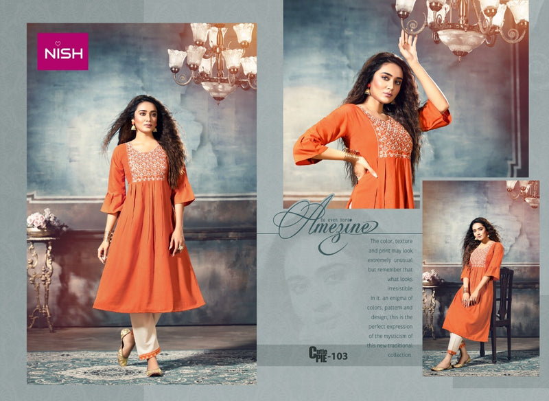Nish Cutie Rayon Heavy Cotton Flex Pent Fancy Kurti