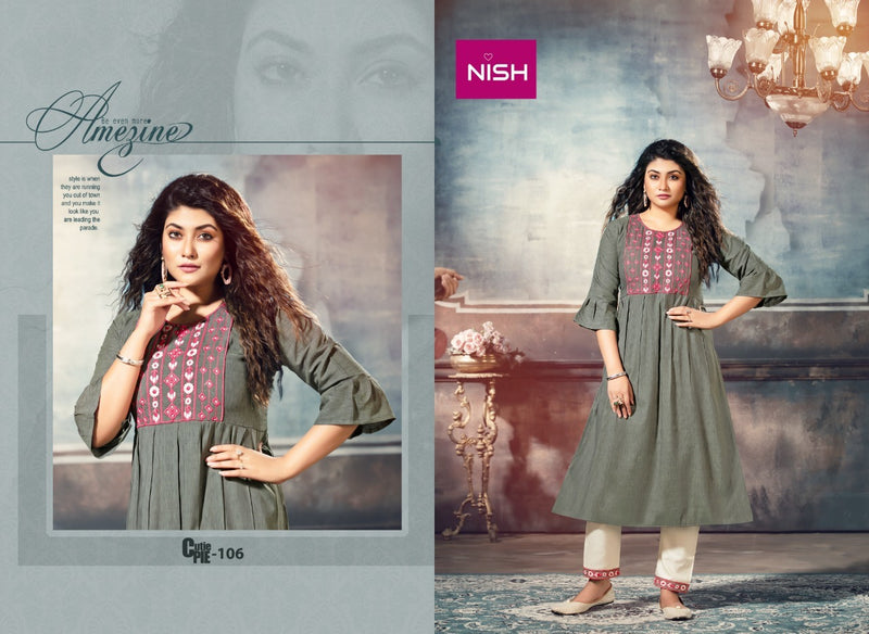Nish Cutie Rayon Heavy Cotton Flex Pent Fancy Kurti
