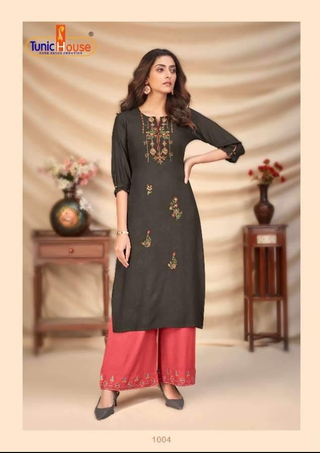 Nyra 2 Viscous Pattern Rayon Placement Embroidery Kurti