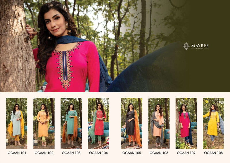 Mayree India Ogaan Rayon Fancy Embroidered Festive Wear Kurtis With Dupatta & Bottom
