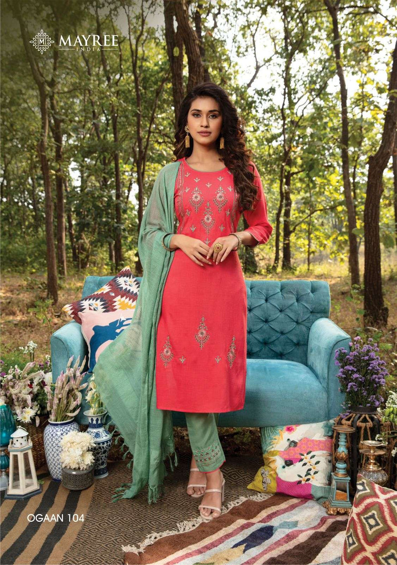 Mayree India Ogaan Rayon Fancy Embroidered Festive Wear Kurtis With Dupatta & Bottom
