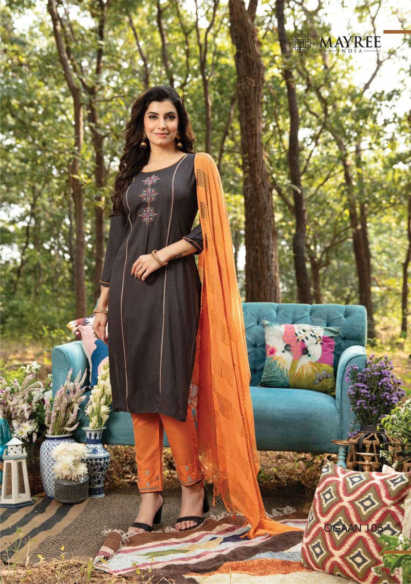 Mayree India Ogaan Rayon Fancy Embroidered Festive Wear Kurtis With Dupatta & Bottom
