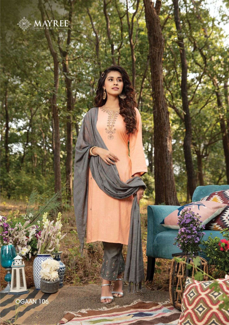 Mayree India Ogaan Rayon Fancy Embroidered Festive Wear Kurtis With Dupatta & Bottom