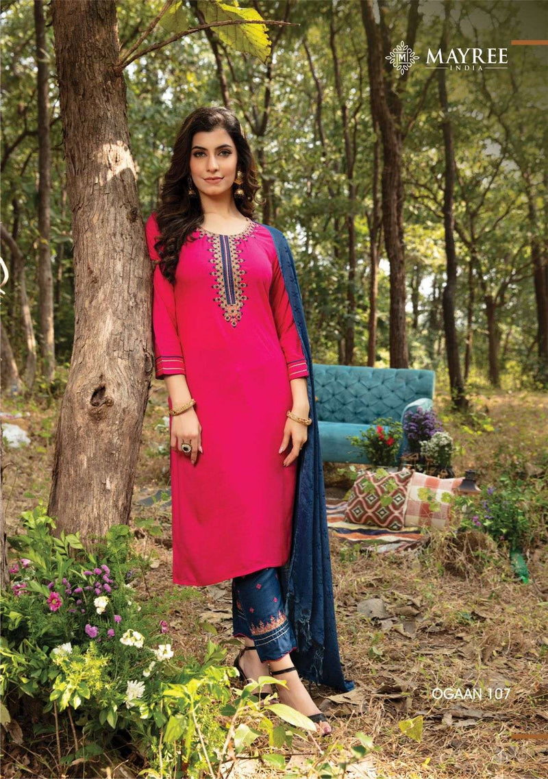 Mayree India Ogaan Rayon Fancy Embroidered Festive Wear Kurtis With Dupatta & Bottom