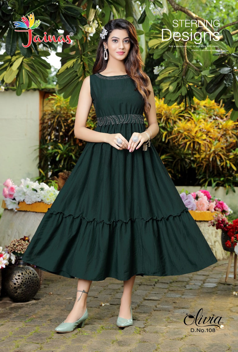 Jainas Olivia Chinon With Fancy Work Stylish Designer Beautiful Look Short Kurti