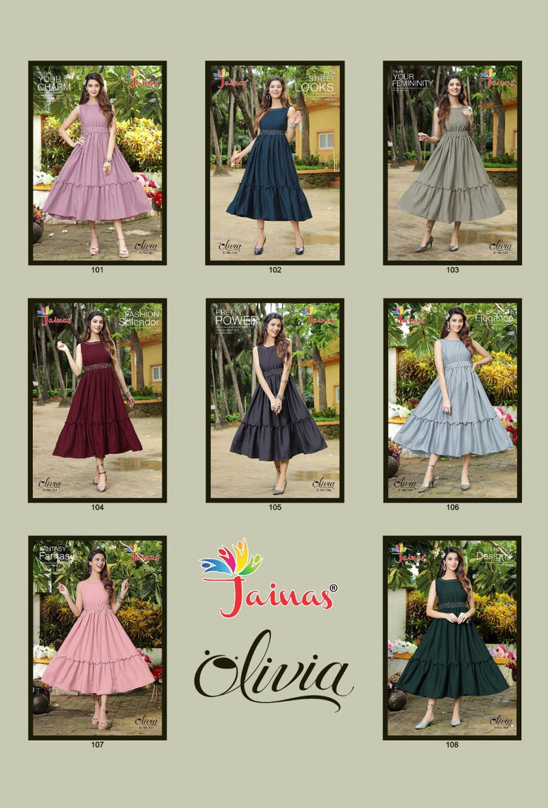 Jainas Olivia Chinon With Fancy Work Stylish Designer Beautiful Look Short Kurti