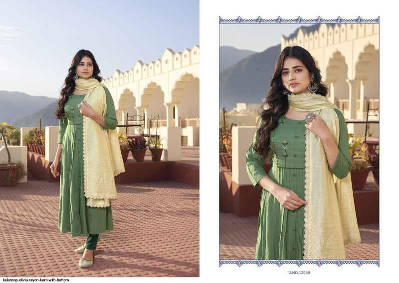 Kalaroop Kajree Fashion Olivia Fancy Khatli Work Party Wear Kurtis With Set Of Pant & Dupatta