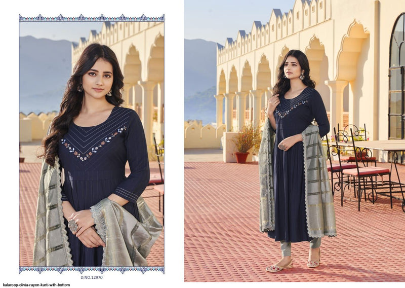 Kalaroop Kajree Fashion Olivia Fancy Khatli Work Party Wear Kurtis With Set Of Pant & Dupatta