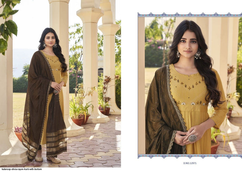 Kalaroop Kajree Fashion Olivia Fancy Khatli Work Party Wear Kurtis With Set Of Pant & Dupatta