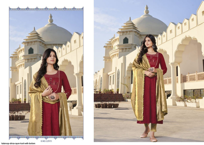 Kalaroop Kajree Fashion Olivia Fancy Khatli Work Party Wear Kurtis With Set Of Pant & Dupatta