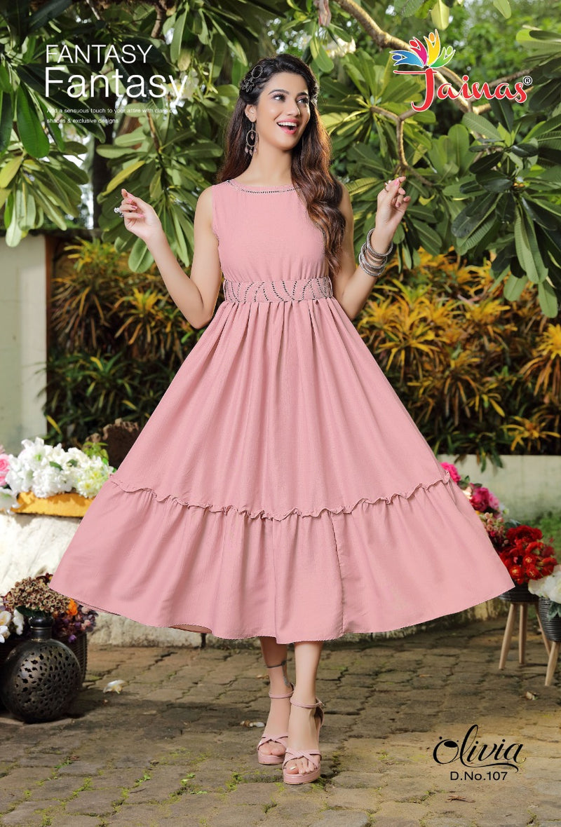 Jainas Olivia Chinon With Fancy Work Stylish Designer Beautiful Look Short Kurti
