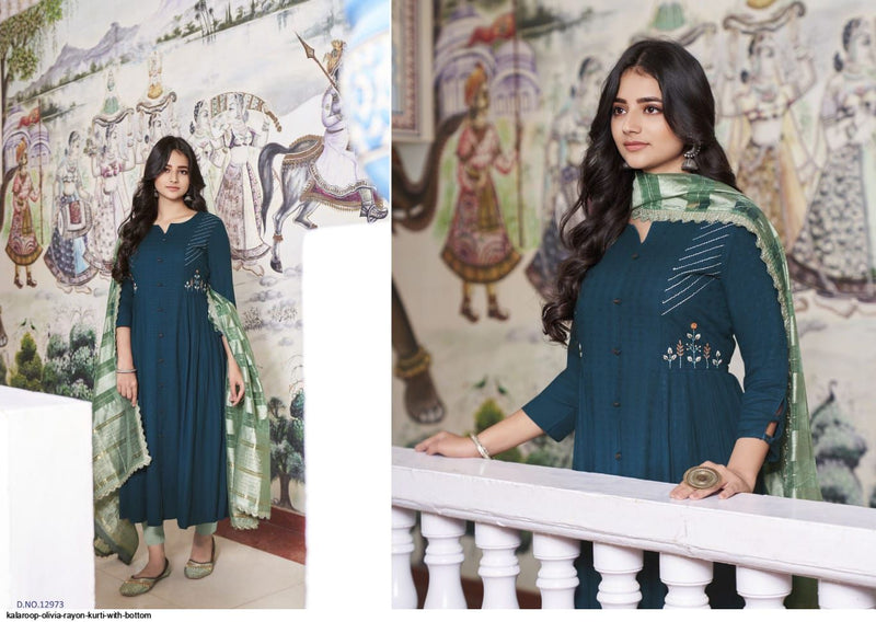 Kalaroop Kajree Fashion Olivia Fancy Khatli Work Party Wear Kurtis With Set Of Pant & Dupatta