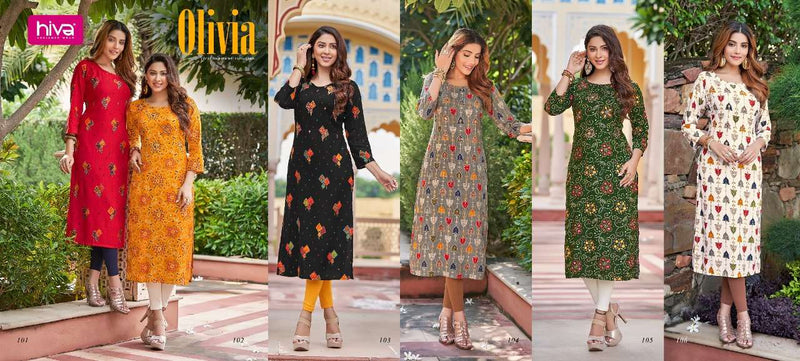 Hiva Designer Olivia Rayon Print Stylish Party Wear Kurtis
