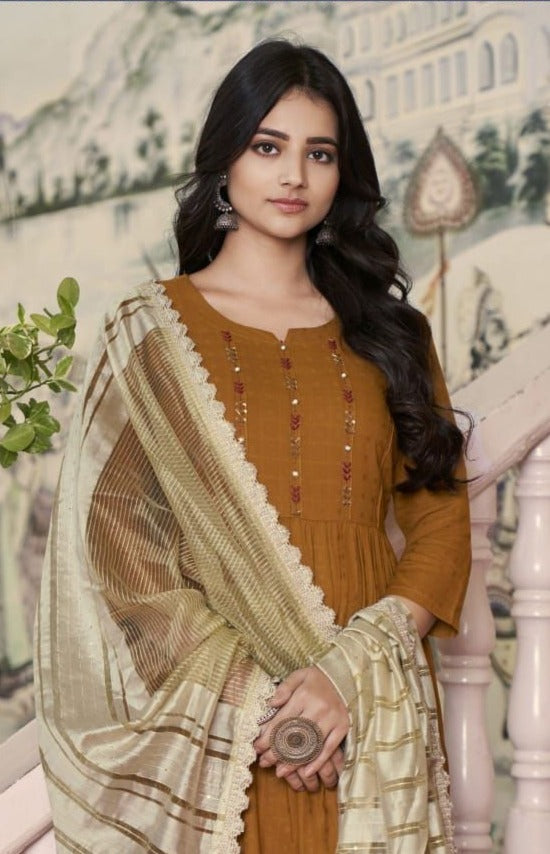 Kalaroop Kajree Fashion Olivia Fancy Khatli Work Party Wear Kurtis With Set Of Pant & Dupatta