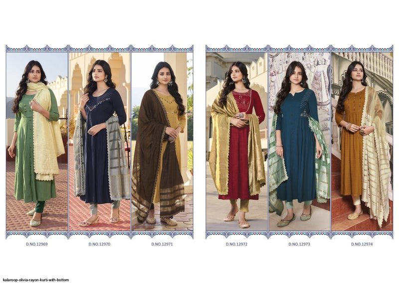 Kalaroop Kajree Fashion Olivia Fancy Khatli Work Party Wear Kurtis With Set Of Pant & Dupatta