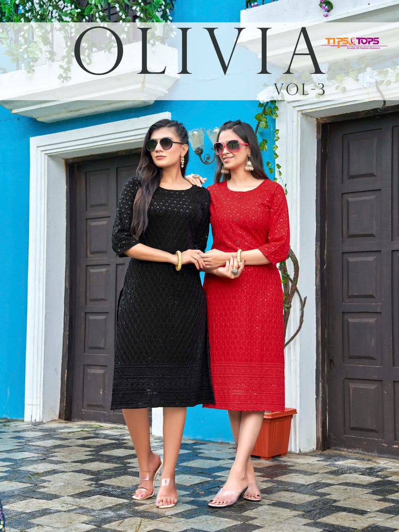 Tips & Tops Olivia Vol 3 Rayon With Luckhnowi Chikan Work Stylish Designer Party Wear Kurti
