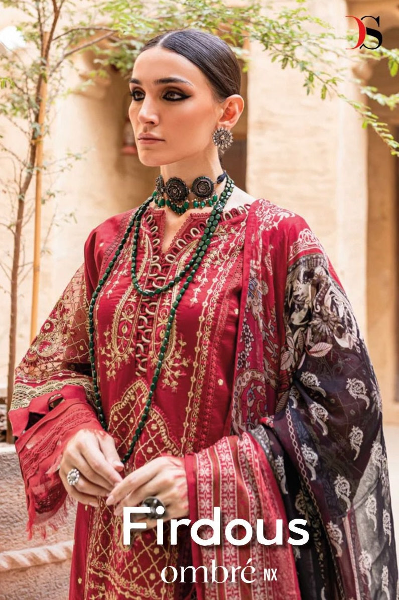 Deepsy Suits Firdous Ombre Nx Pure Cotton Heavy Self Embroidery Various Embroidery Patches Pakistani Salwar Suit