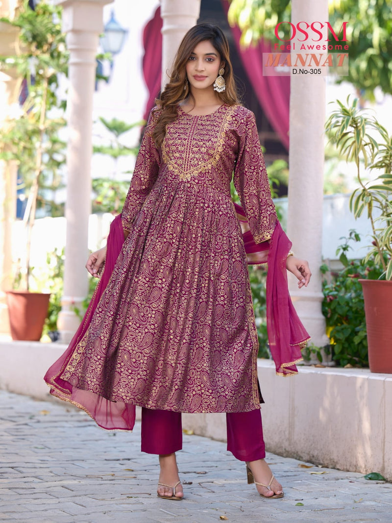 Ossm Mannat Vol 3 Premium Chanderi Embroidered Work Designer Kurti