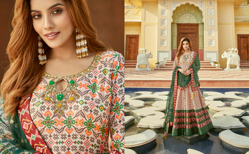 Virasat Padmasundari Silk Designer Patola Print Neck Handwork Designer Partywear Kurti