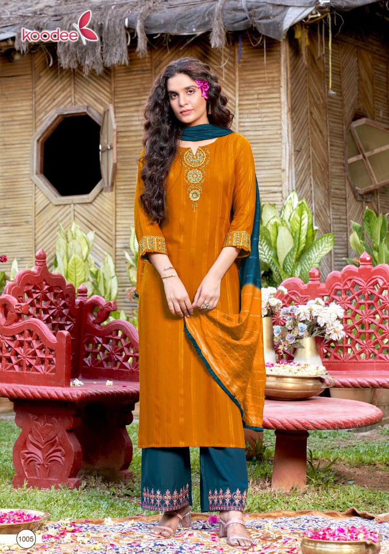 Koodee Fashion Pahechan Vol 7 Viscose Fancy Designer Festive Wear Kurtis With Plazo & Dupatta