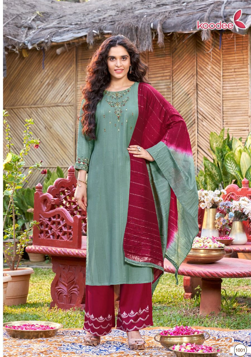 Koodee Fashion Pahechan Vol 7 Viscose Fancy Designer Festive Wear Kurtis With Plazo & Dupatta