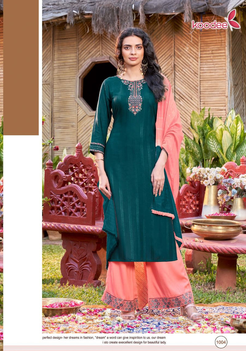 Koodee Fashion Pahechan Vol 7 Viscose Fancy Designer Festive Wear Kurtis With Plazo & Dupatta