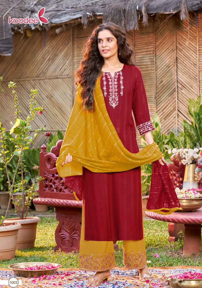 Koodee Fashion Pahechan Vol 7 Viscose Fancy Designer Festive Wear Kurtis With Plazo & Dupatta