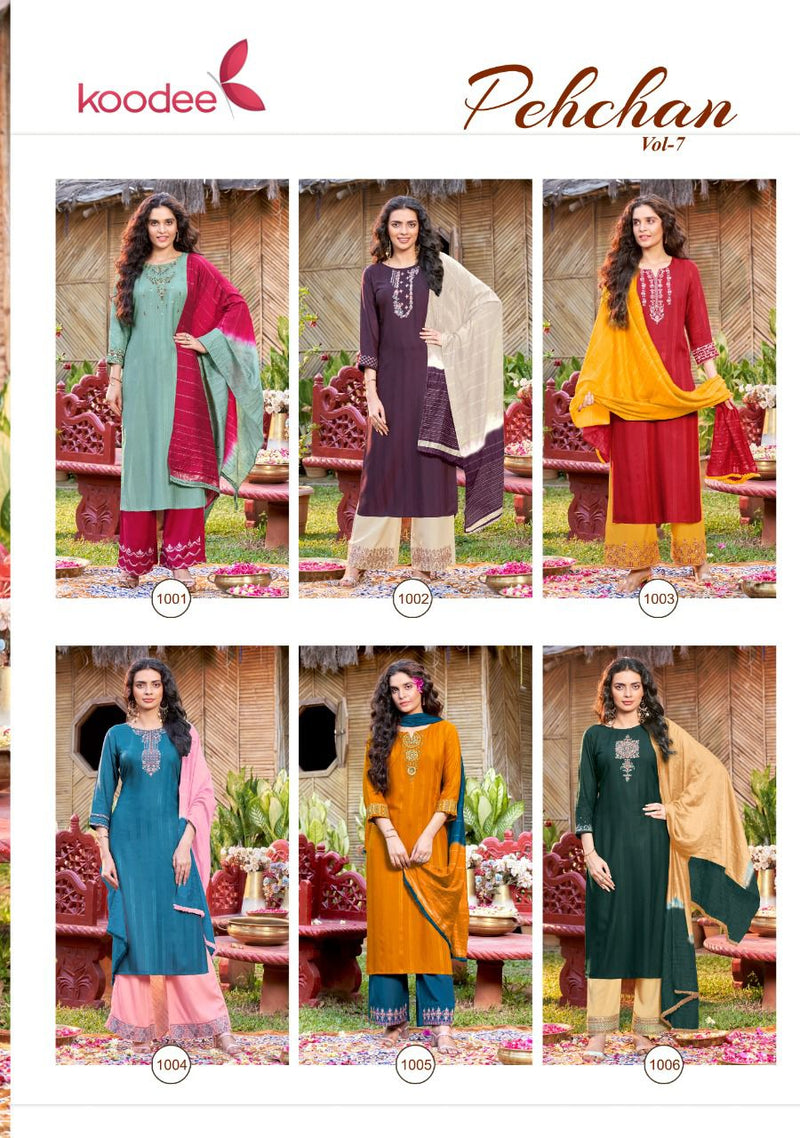 Koodee Fashion Pahechan Vol 7 Viscose Fancy Designer Festive Wear Kurtis With Plazo & Dupatta