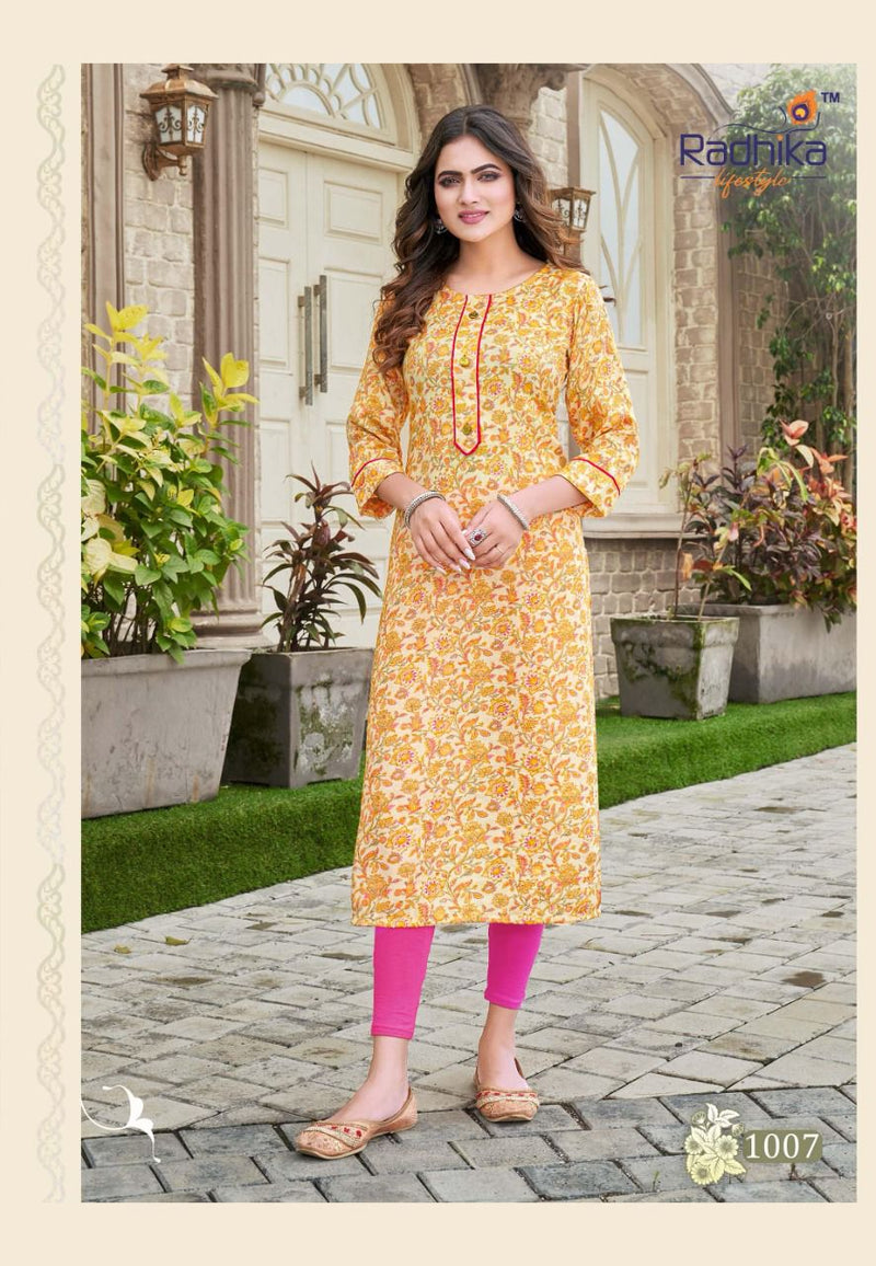 Radhika Lifestyle Paheli Vol 1 Rayon With Fancy Work Stylish Designer Casual Wear Fancy Kurti