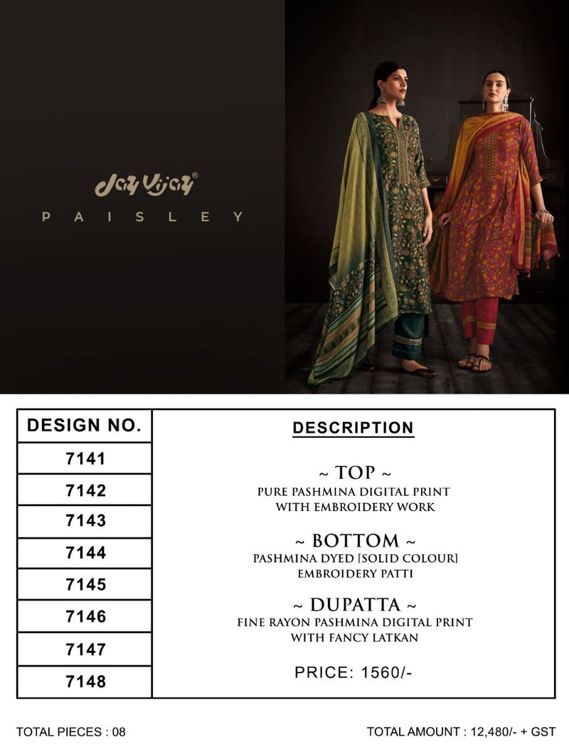 Jay Vijay Paisley Pashmina Printed With Heavy Embroidery Work Stylish Designer Attractive Look Salwar Kameez