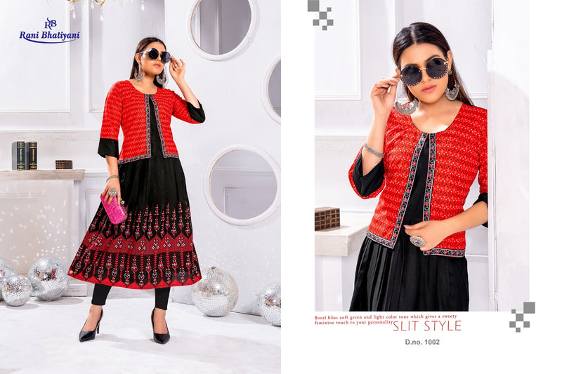 Rani Bhatiyani Pakhi Vol 1 Rayon Fancy Koti Style Party Wear Kurtis