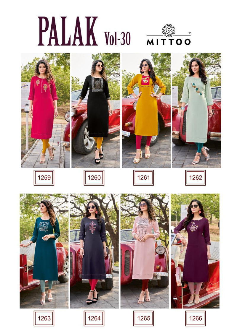 Mitto Palak Vol 30 Rayon Fancy Party Wear Straight Kurtis