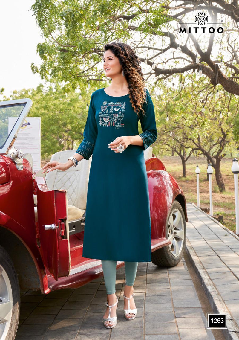 Mitto Palak Vol 30 Rayon Fancy Party Wear Straight Kurtis