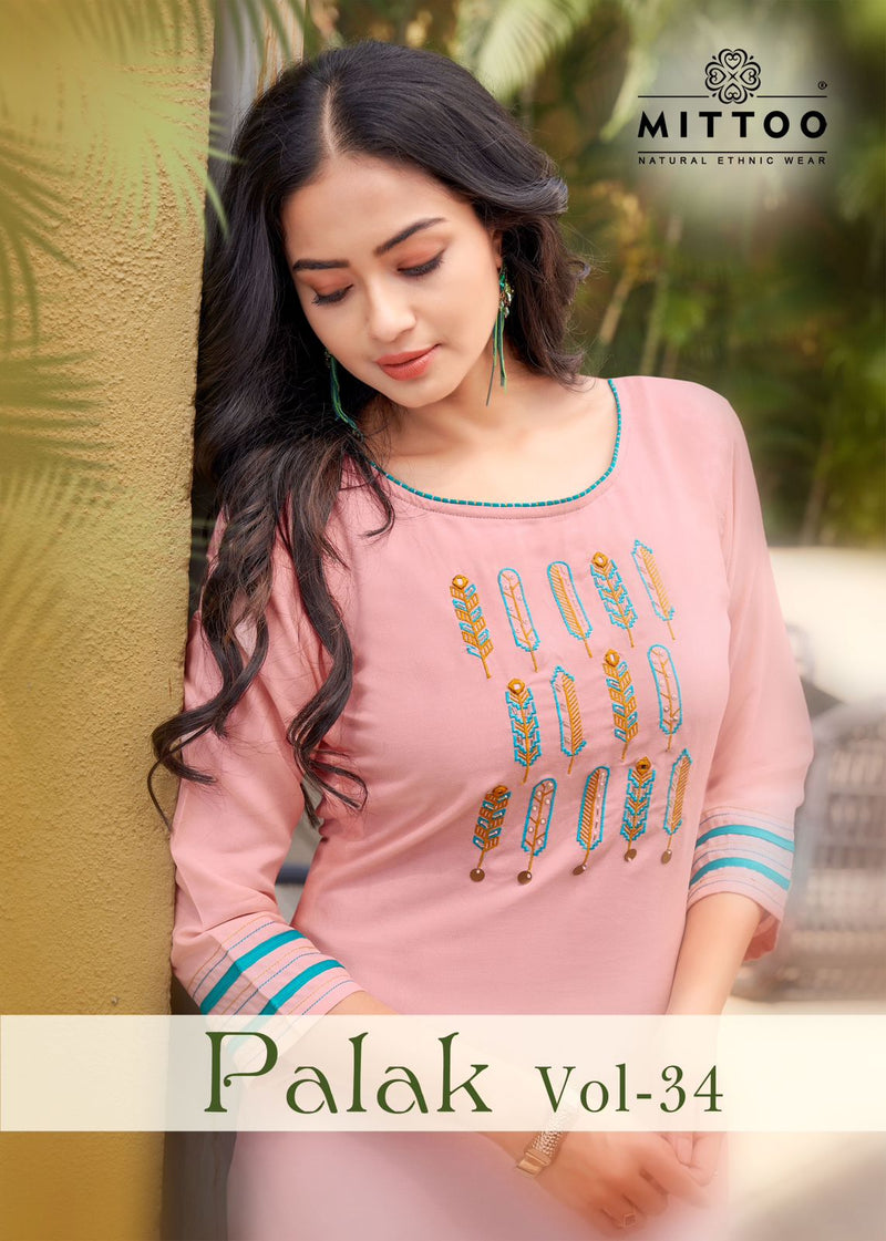 Mittoo Palak Vol 34 Heavy Rayon Fancy Casual Wear Kurti
